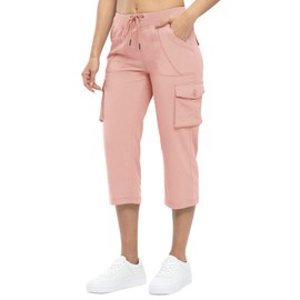 TBMPOY Womens Hiking Pants Cargo Capris for Women 6 Pockets Quick Dry Casual Outdoor Trip Loose Shorts Cropped Cotton Pink XS