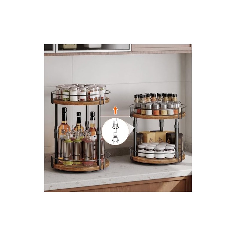 HOOBRO Spice Rack, Kitchen Rack, 2-Tier Height Adjustable, Rotating Spice