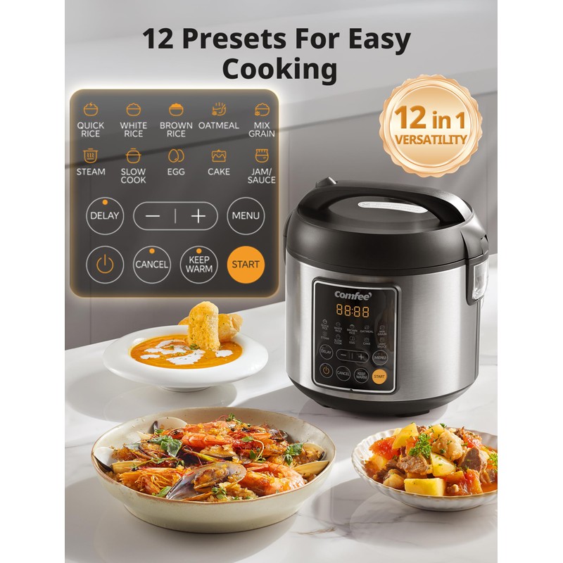 COMFEE' Rice Cooker, 4 Cups Uncooked, 8 Cups Cooked Slow