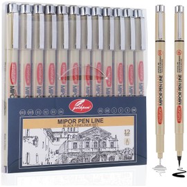 Micro Fineliner Drawing Art Pens: 12 Black Fine Line Waterproof Ink Set Artist Supplies Archival Inking Markers Liner Professional Sketch Outline Anime Sketching Artist Illustration Watercolor