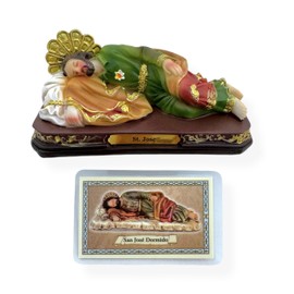 Mi Santuario Tarjeta de Oracion Laminada con Imagen de San Jose Dormido Sleeping St Joseph 5" Figurine Prayer Card in Spanish Set