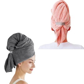 2 Pack Large Microfiber Hair Towel,Hairs Wraps for Women Wet,Fast Drying Turban,Super Absorbent Drying Towel with Elastic Strap Anti Frizz Head Towels Wrap for Curly