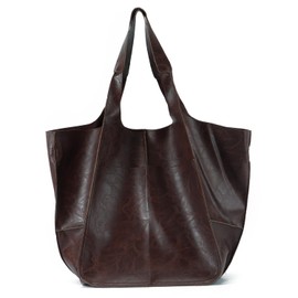 EVEOUT Retro Shoulder Bags for Women Soft Faux Leather Shoulder Bags Fashion Simple Large Handbag Shopper Tote Bag, Deep Coffee Color, Retro