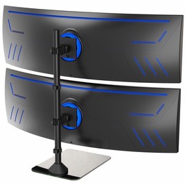 VIVO Dual Vertically Stacked Ultra-Wide Monitor Desk Stand with Glass Base, Extra Tall Adjustable Mount for 2 Ultrawide Screens up to 49 inches, 44 lbs Per Screen Capacity, Black, STAND-V202LG