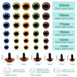 TOAOB 80pcs Plastic Safety Eyes for Amigurumis with Washers 11mm to 23mm Craft Crochet Eyes 5 Colors for Doll Puppet Crochet Craft Making