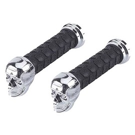 Alta Big Chrome Skull Bike Grips in Black