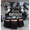 Black Silver Happy Birthday Backdrop 7x5FT - Glitter Decorations Photography