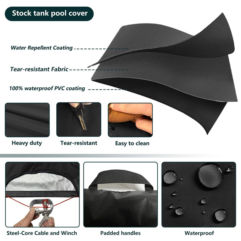 Krismile Solar Stock Tank Pool Cover,Heavy Duty All-Weather Protection 8Ft
