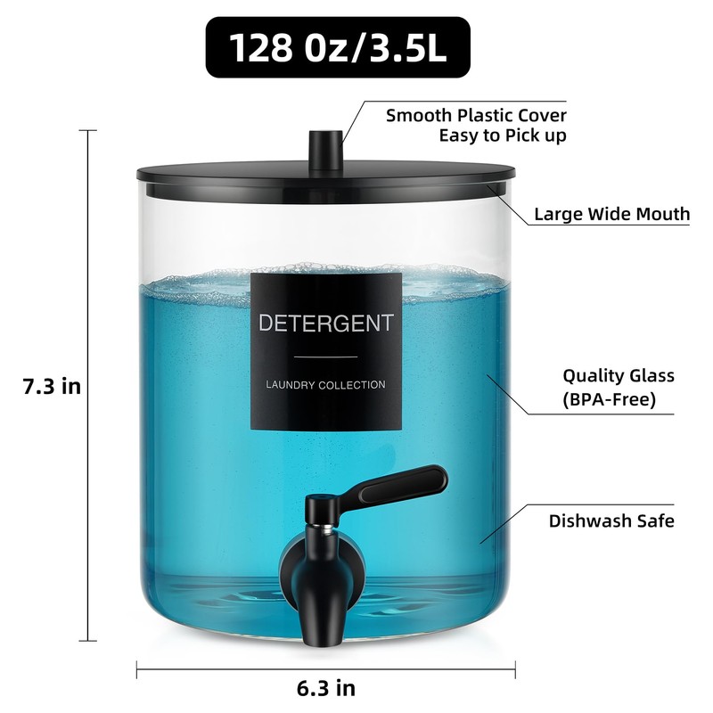 Glass Laundry Detergent Dispenser, 128 oz / 3.5L Fabric Softener