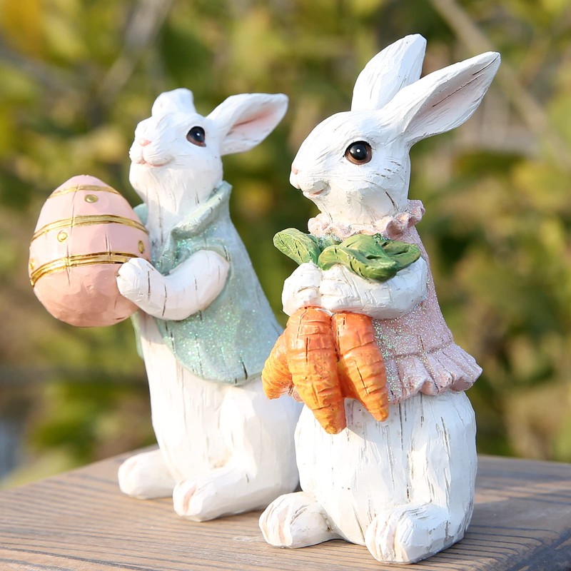Hodao Easter Bunny Decorations Spring Home Decor Bunny Figurines Gifts(Easter