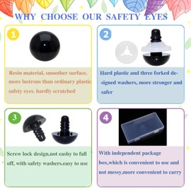 60Pcs Safety Eyes and Secure Washers - Thalinfayi 18mm/0.71inch Solid Black Plastic Safety Eyes Craft Eyes for Amigurumi Crochet, Animals Crafting Doll DIY Stuffies Working Supplies