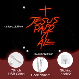 LIUOZHTEA Jesus Paid It All Neon Sign Red Cross Neon Light for Wall Decor Dimmable Jesus Cross LED Light Up Sign for Christian Church Christams Home Wedding Decor Birthday Gifts(16.7 * 12.8In)