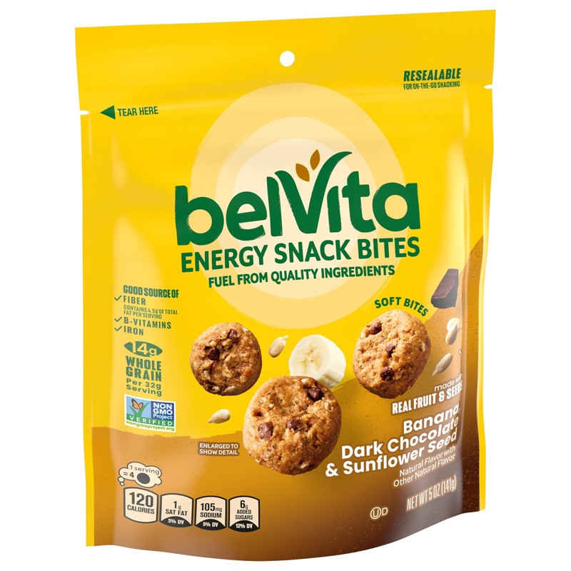 belVita Energy Snack Bites, Banana, Dark Chocolate and Sunflower Seed,