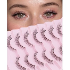 Natural Lashes Wispy False Eyelashes Natural Look Lashes Cat Eyelashes Flared Eyelash Soft Fluffy Lash Strip 7 Pairs D01