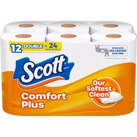 Scott ComfortPlus Toilet Paper, 12 Double Rolls,231 Sheets per Roll, Septic Safe