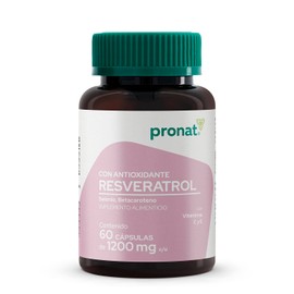 PRONAT  Resveratrol, Antioxidante, Suplemento Alimenticio, Selenio y Betacaroteno, 60 Cápsulas de 1200 mg                                             