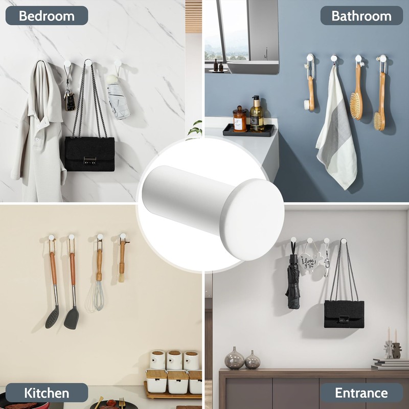 SAYAYO Coat Hooks Wall Mounted White 4PCS SUS304 Stainless Steel