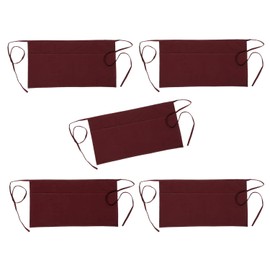 Cotton Waist Apron for Waitress with 3 Pockets Burgundy Server Aprons Set of 5
