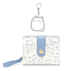 1 Piece Cat Purse and 1 Piece Cartoon Cat Pendant Cute Purse Girls Purse PU He Purse, blue, Unit size, Modern