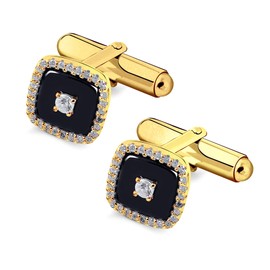925 Sterling Silver Cufflinks for Men,18k gold Cufflinks for Men with Cubic Zirconia, Square Shaped ceramic Cufflinks for Men，black cufflinks for men（18k）