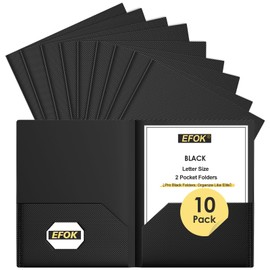 Heavy Duty Black Plastic Folders with 2 Pockets, 10 Pack Textured File Folders with Business Card Slot, Letter Size Filing Supplies for Back to School & Office Organization