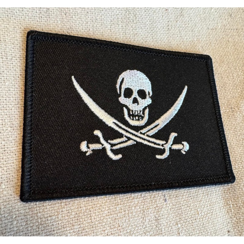 Jolly Roger Calico Jack Flag Embroidered Patch Black White Pirate