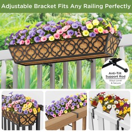 Y&M 4pcs 30" Horse Trough Window Boxes with Coconut Coir Liner, Black Metal Hanging Flower Planter Deck Railing Planter Boxes for Outdoor Indoor