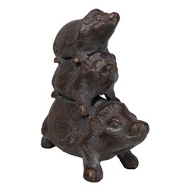 Ebros Gift Cast Iron Whimsical Animal Tiki Totem Spirit Acrobatic Stacked Hedgehog Trio Garden Statue 9.5" Long Rustic Fable Hedgehogs Patio Pool Lawn Outdoors Decorative Sculpture