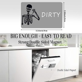 Chendalize Dishwasher Magnet Clean Dirty Sign, Strong Magnet Clean Dirty Magnet for Dishwasher, Double Side Reversible dirty clean dishwasher magnet, Funny Skeleton Dishwasher Magnet, Easy to Read