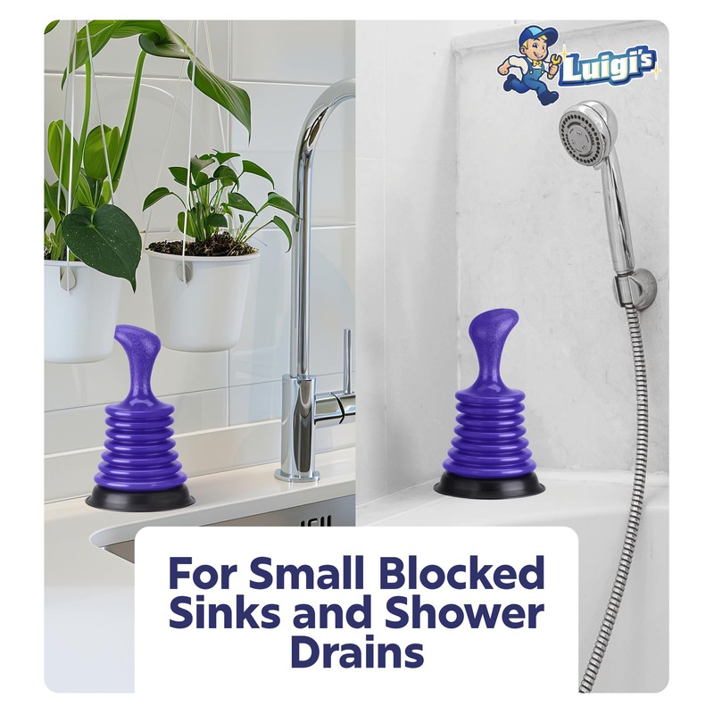 Luigi's Mini Plunger for Bathroom Kitchen Sink Bath & Shower