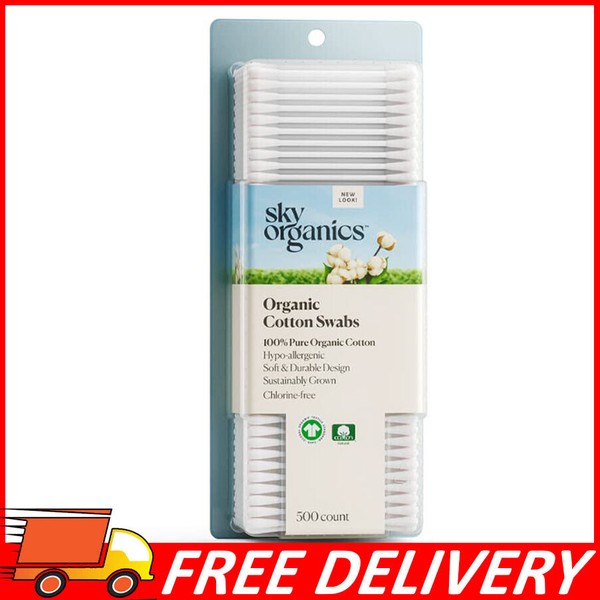 Sky Organics Organic Cotton Swabs for Sensitive Skin, 100% Pure GOTS, 500 ct.