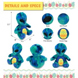 DolliBu Super Soft Blue Tie-Dye Alien with Yellow Easter Egg Plush - 9 Inches