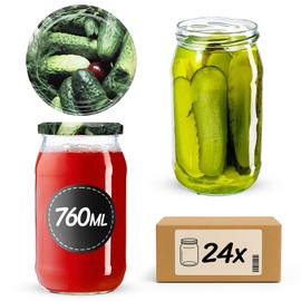KADAX 24 x Preserving Jars 760 ml with Fi82 mm Screw Lid for Pickling, Preserving and Meal Preparation - Airtight Twist-off Jars (Cucumbers, Pack of 24)