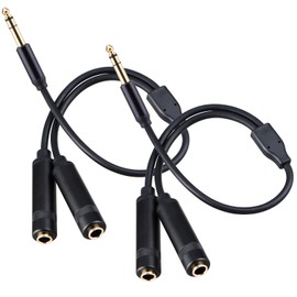 HOSONGIN 1/4" Stereo Splitter Cable (2-Pack), 1/4 Inch TRS Male to Dual TRS Female Y Adapter, Gold-Plated, Noise-Free Audio Cable for Headphones, Amplifiers, Studio, 1.6Ft (20 inch)