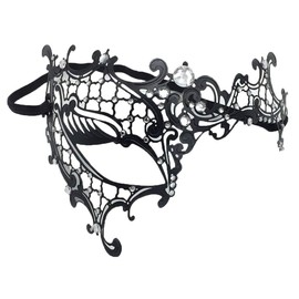 Coolwife Masquerade Mask Vintage Phantom Of The Opera One Eyed Half Face Costume (Couple A Black)