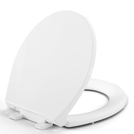 Round Toilet Seat, Standard 16.5” Slow/Soft Close Round Toilet Seat for Round Toilets, No-Slam Quiet-Close Lid, Easy-to-Install, White, Durable Never-Loosen Design