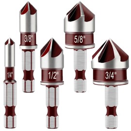 COLYUPO Countersink Drill Bit Set 5Pcs 90 Degree Woodworking Chamfering Cutter 1/4 3/8 1/2 5/8 3/4 Inch Counter Sink Bit for Metal Wood Plywood Plastic