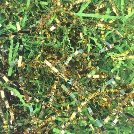 Amsthow Crinkle Cut Paper Shred Basket Filler 1/2 LB Gold and Green Gift Wrap Box Stuffing Raffia Cut Shredded Grass for Gift Basket Birthday Decoration Wedding (Gold and Green)