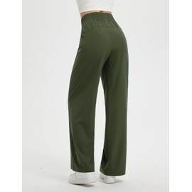 BALEAF Women's Wide Leg Pants Lightweight Athletic Track Pants with Pockets Quick Dry 30" Travel Work Lounge Loose Fit UPF50+ Army Green 2XL