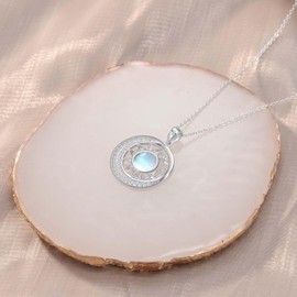 YAFEINI Moon Sun Star Necklace Sterling Silver Moonstone Sun Necklace Pendant Jewelry Gifts for Women Girls (Moon Sun Star Necklace)