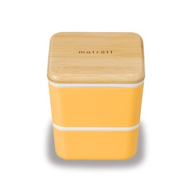 Masakazu Antibacterial Bento Box, 2 Tiers, Matratt, Square, Nest, Lunch, 3.9 x 3.9 x 4.3 inches (10 x 10 x 11 cm), Yellow