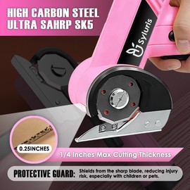 Syluris 4.2V Cordless Electric Scissors with LED Display, Rechargeable Cardboard Cutter, LED Light, 2 Blades, Electric Box Cutter for Fabric, Leather, Carpet, Crafting (Pink)