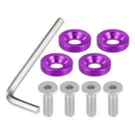 Motoforti Universal Finishing Countersunk Fender Bumper Washers, Gasket Screw Engine Bay Fastener Tool Kit for Motorcycle, M6, Aluminum Alloy, Purple, 1 Set