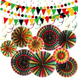 Outus 25 Pcs Juneteenth Party Decorations Juneteenth Black History Month Decorations Happy June 19th Banner Kente Paper Fans Hanging Swirls for June 19th Freedom Day Themed Party Supplies