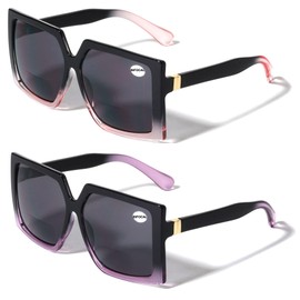 V.W.E. 2 Pairs Square Oversize Women BIFOCAL Outdoor Reading Sunglasses Glasses (1 Pink 1 Purple, 2.75)