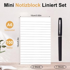 Deepton Karteikarten A6, 2 Stück Notizzettel Liniert Abreißbar und Stift, Mini Notizblock a6, 10 x 15cm Schreibblock, Liniert Mini Notizblöcke, 200Blatt Notepad, für To Do Liste Büro Haushalt Schule