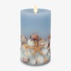 Luminara Flameless LED Candle Soft Chambray Embedded Seashell & Starfish