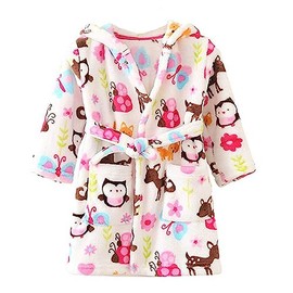 JZLPIN Unisex Baby Hooded Bathrobe Children's Flannel Pyjamas Dressing Gown for Boys Girls, owl