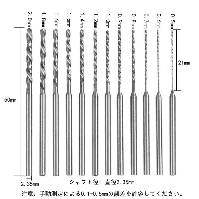 Kimlonton Mini Twist Drill Bits Small Diameter Drill 0.5mm~2.0mm 12-Piece