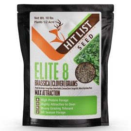 HIT LIST SEED® Elite 8 Fall Food Plot Seeds for Deer [ANNUAL MIX] - Deer Food Plot Seed - Deer Plot Seed Mix - Turnip, Radish, Brassica, Clover, Wheat, Rye, Oats, Peas - Fall Planting -10 lbs 1/2 Acre